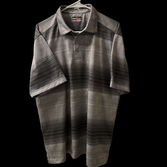 Grand Slam Men Performance Golf Polo Shirt Size Large Gray Black Stripes Causal - Picture 1 of 4